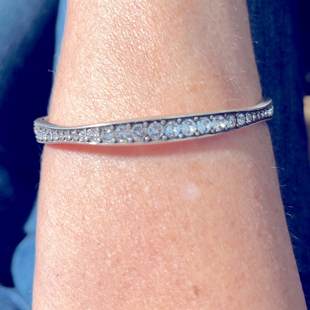 Brighton Silver bangle bracelet with clear crystal stones wavy band